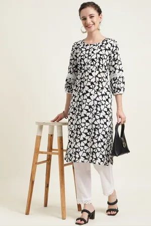 ZARI Floral Printed Pure Cotton Straight Kurta with Trousers