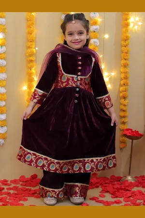 BownBee Girls Regular Velvet Anarkali Kurta with Palazzos & Dupatta