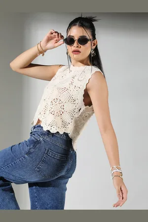 SHOWOFF Women Floral Cotton Crochet Crop Top
