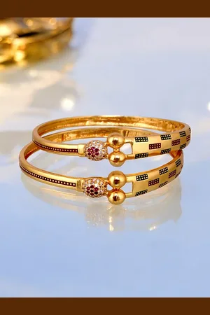 Lucky Jewellery Set Of 2 18K One Gram Gold-Plated Stones-Studded Bangles