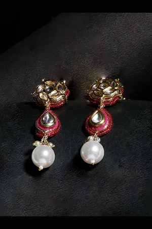 DUGRISTYLE Rang-e-Gul Gold-Plated Kundan Studded & Artificial Stone Beaded Drop Earrings
