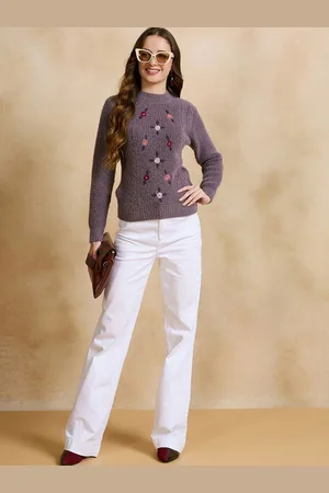 CLAPTON Women Embroidered Woollen Pullover Sweaters