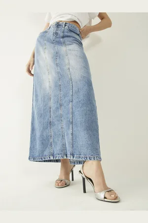 DressBerry Everyday Glam Slit Denim Straight Midi Skirt