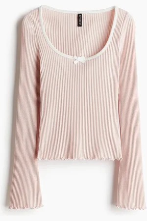 H&M Women Overlock-Detail Ribbed Top
