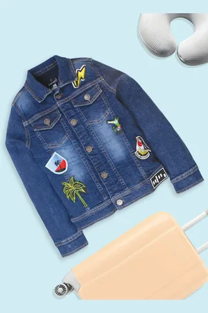 KiddoPanti Boys Washed Crop Denim Jacket Patchwork