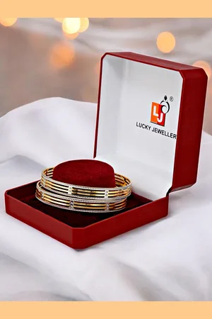 Lucky Jewellery Set Of 2 One Gram Gold-Plated Stones-Studded Bangles