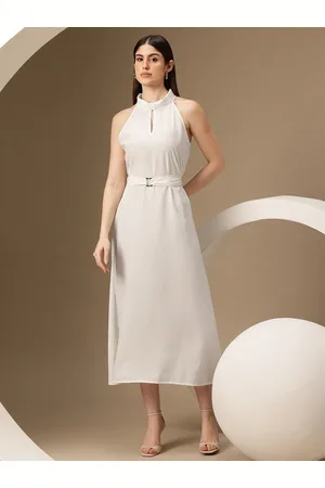 Chemistry Keyhole Neck Crepe Fit & Flare Midi Dress With Belt