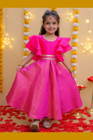 BownBee Girls Self Design Jacquard Fit & Flare Dress