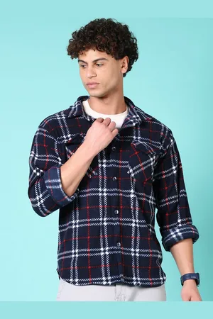 V-Mart Men Checked Shirt Collar Sweatshirt