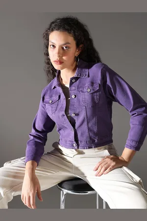 SHOWOFF Women Spread Collar Solid Casual Denim Windcheater Jacket