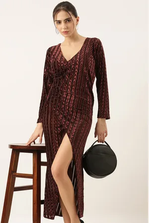 SHOWOFF Women Velvet Bodycon Midi Dress