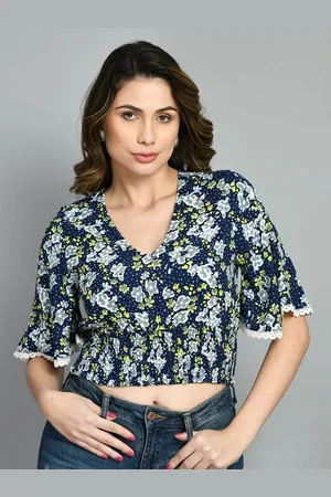 DressBerry Women Floral Printed Flared Sleeve Crop Top