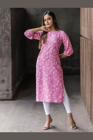 Hay Women Floral Printed Keyhole Neck Flared Sleeves Straight Liva Kurta