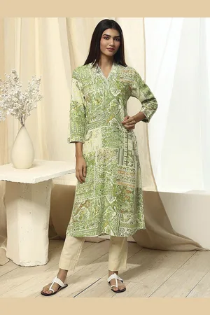 Biba Floral Printed V-Neck Straight Kurta