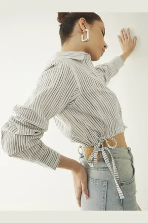 DressBerry Boho Babe Striped Tie-Up Crop Shirt
