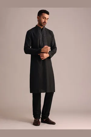 KALKI Fashion Floral Yoke Design Mandarin Collar Thread Work Straight Kurta With Churidar