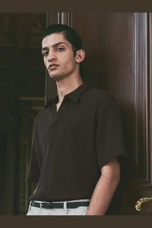 H&M Loose Fit Jacquard-Knit Polo Shirt