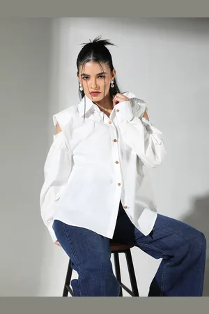 SHOWOFF Women Comfort Speread Collar Solid Cotton Relaxed Fit Casual Shirt
