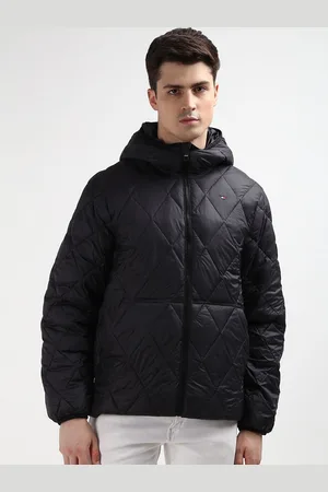 Tommy Hilfiger Men Black Solid Hooded Full Sleeves Padded Jacket