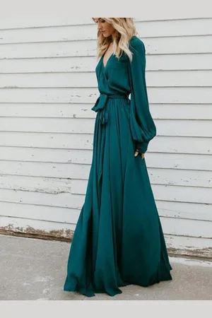 HERE&NOW Women Puff Sleeve A-Line Maxi Dress