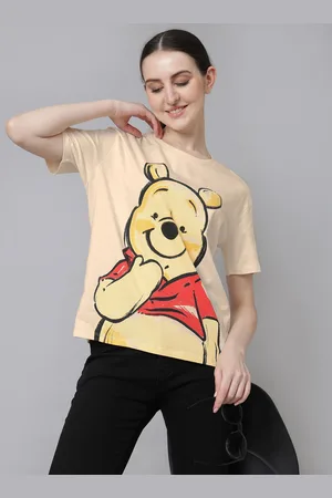 Free Authority Women Winnie The Pooh Graphic Printed Round Neck Cotton Oversized T-shirt