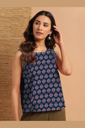 Janasya Floral Print Cotton Top