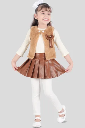 CAVIO Girls Top with Leggings Faux Fur Jacket & Skirt Clothing Set