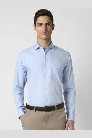 Peter England Men Blue Slim Fit Striped Formal Shirt