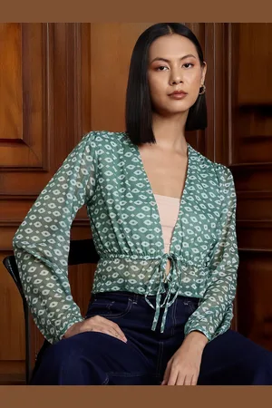 all about you Printed Tie-Up Detailing Crop Top