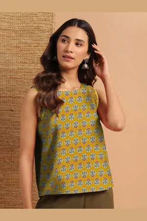 Janasya Floral Print Cotton Top
