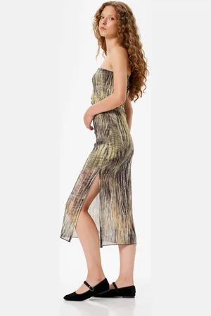 Koton Women Strapless Abstract Printed A-Line Midi Dress