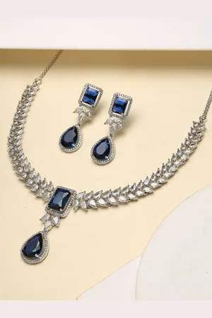karatcart Silver Plated AD Studded Elegant Necklace and Earrings
