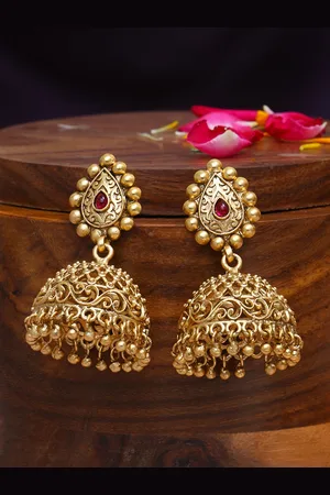 Adwitiya Collection Gold Plated Artificial Stone Studded Classic Jhumkas