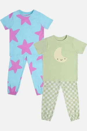 MINI KLUB Girls Printed Pure Cotton pack of 2 Top With Joggers