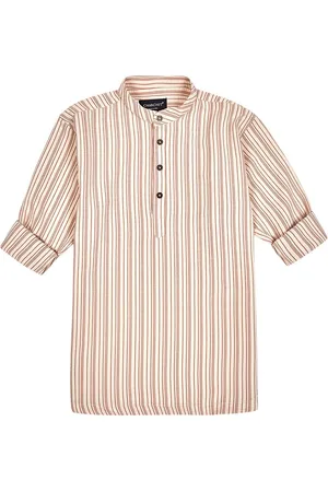 CHARCHIT Boys Comfort Fit Band Collar Vertical Striped Cotton Casual Shirt