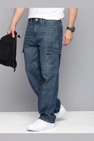 Flying Machine Men Loose Cargo Fit Low-Rise Light Fade Jeans