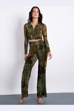 DressBerry Printed Shirt Collar Top With Trousers