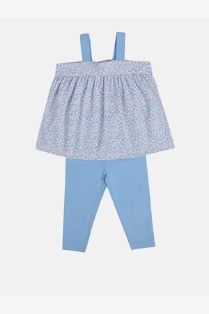 MINI KLUB Girls Printed Shoulder Straps Top With Leggings