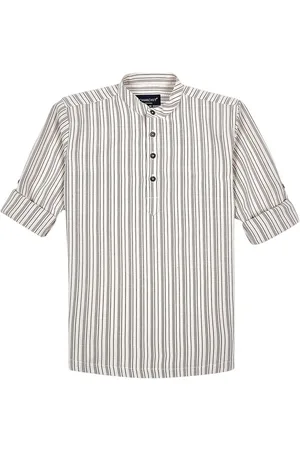 CHARCHIT Boys Comfort Fit Mandarin Collar Vertical Striped Cotton Casual Shirt