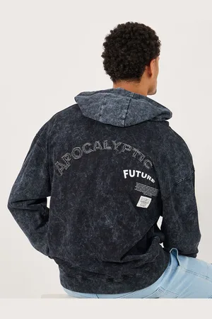 Styli Men Acid Washed Oversized Hoodie With Back Applique And Badge Details