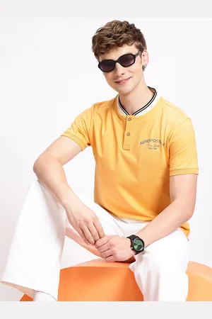 Aeropostale Brand Logo Printed Mandarin Collar Pure Cotton T-shirt
