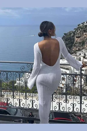 HERE&NOW Women Bell Sleeve Bodycon Maxi Dress
