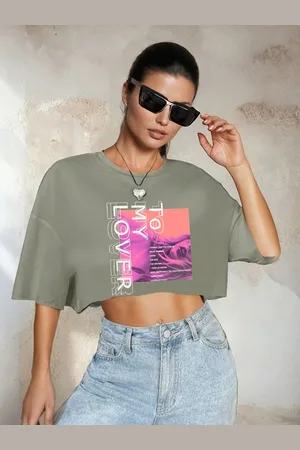 DressBerry Women Printed Flared Sleeve Net Crop Top