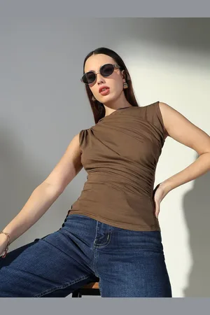 SHOWOFF Women Cotton Boat Neck Sleeveless Fitted Top