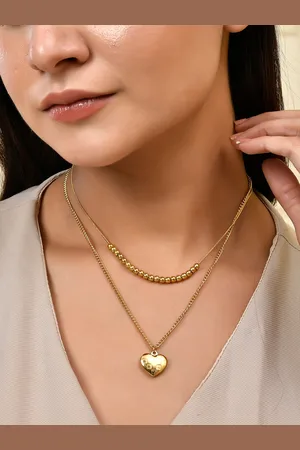 AQUASTREET 18K Gold Plated Waterproof Chequered Heart Pendant Layered Chain