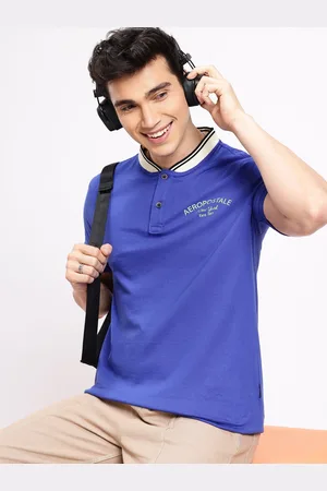 Aeropostale Brand Logo Printed Mandarin Collar Pure Cotton T-shirt