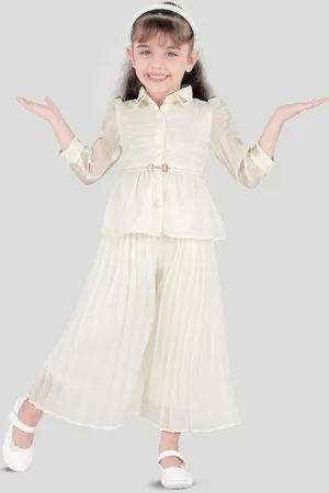 CAVIO Girls Embellished Shirt with Palazzos Clothing Set