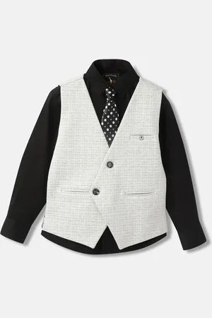 Blue Giraffe Self Design Three-Piece Single-Breasted Shirt & Trousers With Waistcoat