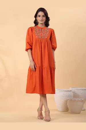 Kalini Women Embroidered Puff Sleeve Fit & Flare Midi Dress