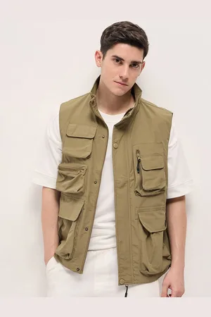 The Bear House Men Mock Collar Solid Casual Lightweight Gilet Jacket
